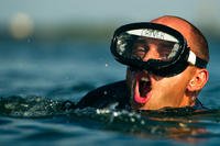 Air Force pararescueman swims