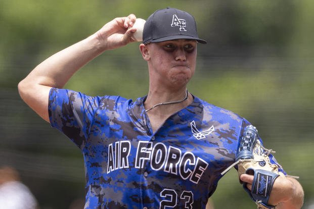 Air Force pitcher Paul Skenes throws against Texas during an NCAA baseball game on Friday, June 3, 2022, in Austin, Texas. Skenes played 2 seasons at Air Force before transferring to LSU and is considered the top pitching prospect in the 2023 Major League Baseball draft. (Stephen Spillman/AP Photo) Air Force pitcher Paul Skenes throws against Texas during an NCAA baseball game in Austin, Texas.